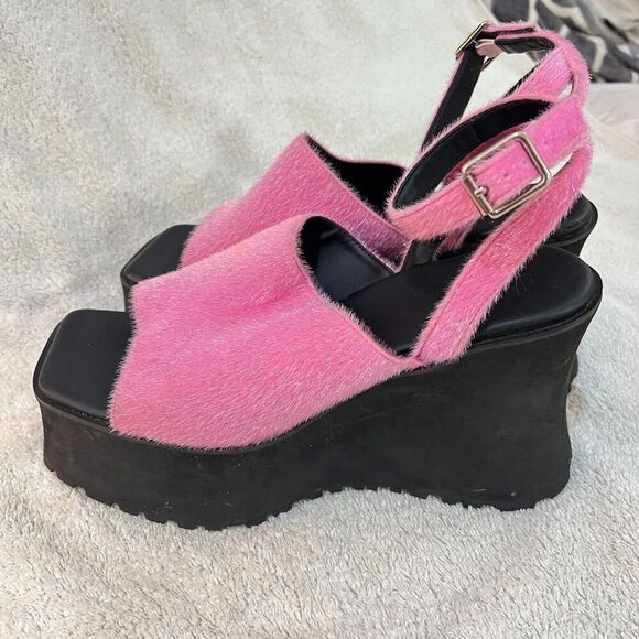 Delias Womens Pink Platform Wedge Sandals 11M Del21-155 Dolls Kill Fuzzy - Picture 3 of 13